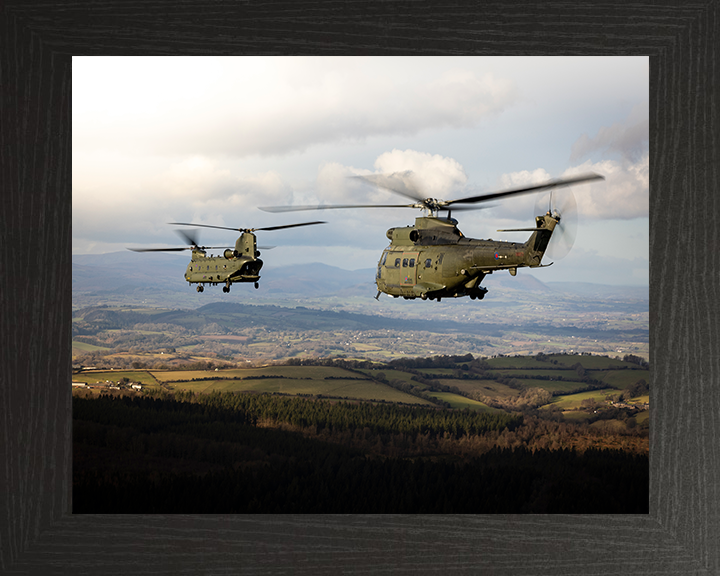 RAF Chinook and Puma HC Mk2 Helicopters Photo Print - Royal Air Force Aircraft Hampshire Prints 10 x 8 Black Frame No