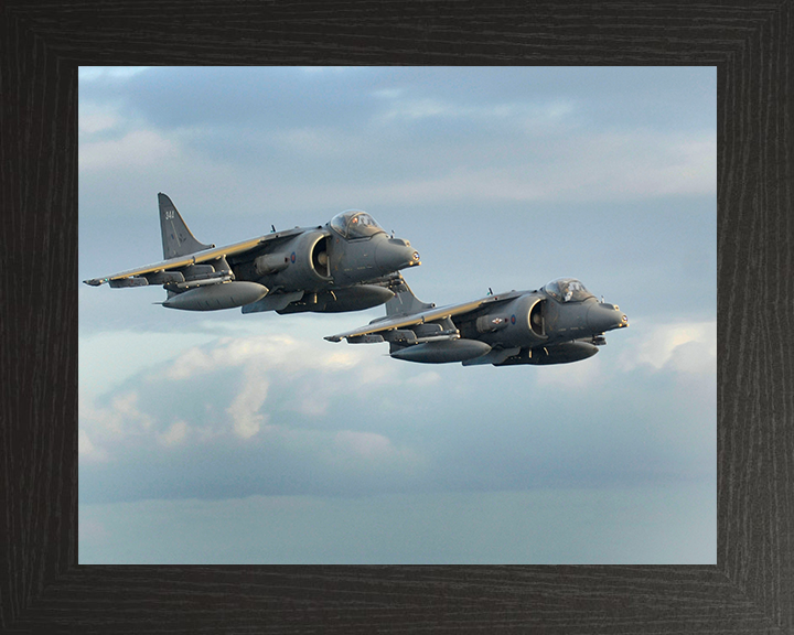 Two Harrier Flyover in formation Photo Print - Royal Navy Aircraft Posters, Prints, & Visual Artwork Hampshire Prints 10 x 8 Black Frame No