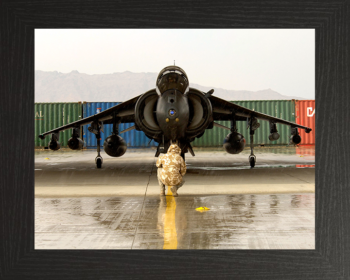 Harrier Jet in a Hanger in Afghanistan 2006 Photo Print - Royal Navy Aircraft Posters, Prints, & Visual Artwork Hampshire Prints 10 x 8 Black Frame No