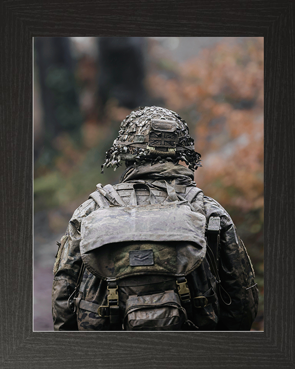 British Army Soldier Officer Cadet Rear Portrait on Exercise Photo Print Wall Art Military Decor Posters, Prints, & Visual Artwork Hampshire Prints 10 x 8 Black Frame No