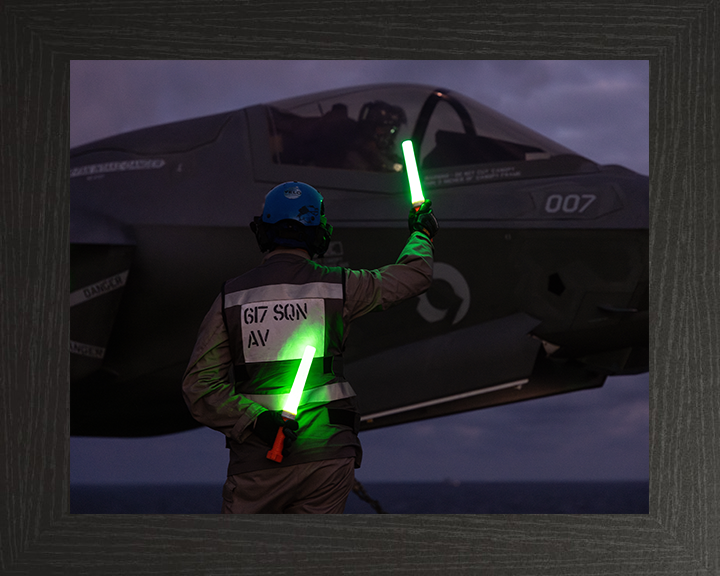 F-35B Lighting Night time Flight 2025 Photo Print - Royal Navy Aircraft Hampshire Prints 10 x 8 Black Frame No