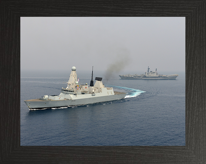 HMS Defender (D36) Photo Print - With INS VIRAAT - Royal Navy Type 45 Destroyer Posters, Prints, & Visual Artwork Hampshire Prints 10 x 8 Black Frame No