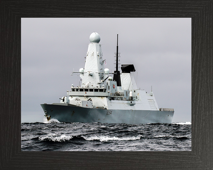 HMS Diamond (D34) Royal Navy Type 45 Destroyer Low Port Bow View Photo Print Wall Art Decor Posters, Prints, & Visual Artwork Hampshire Prints 10 x 8 Black Frame No