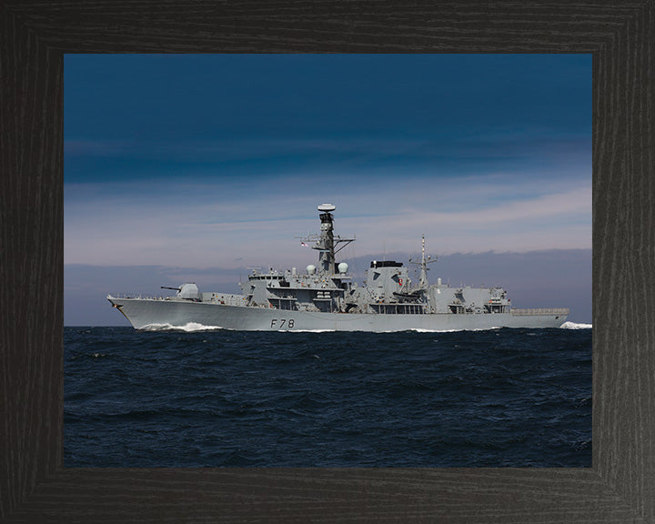 HMS Kent (F78) Photo Print - Port Beam View at Sea - Royal Navy Type 23 Frigate Hampshire Prints 10 x 8 Black Frame No