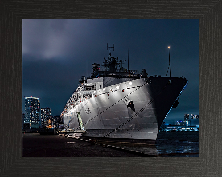 HMS Albion (L14) Royal Navy Albion Class Amphibious Ship Floodlit Photo Print Wall Art Naval Decor Posters, Prints, & Visual Artwork Hampshire Prints 10 x 8 Black Frame No