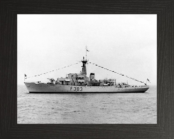 HMS Flint Castle (F383) Photo Print - At Anchor 1954 - Royal Navy Castle Class Corvette Posters, Prints, & Visual Artwork Hampshire Prints 10 x 8 Black Frame No