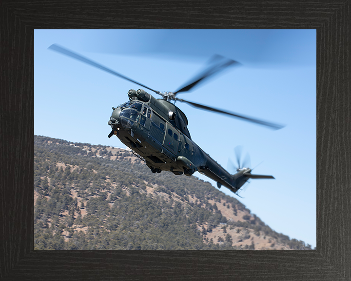 RAF Puma HC2 Helicopter in flight Photo Print - Royal Air Force Aircraft Hampshire Prints 10 x 8 Black Frame No