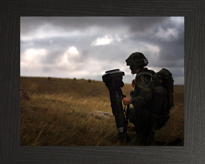 Soldier with Light Anti Tank Weapon Photo Print - British Army Hampshire Prints 10 x 8 Black Frame No