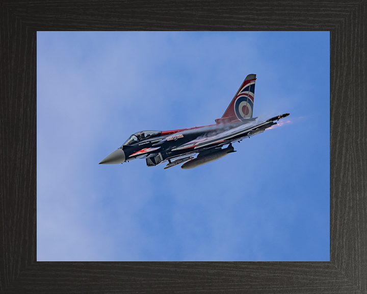 RAF Typhoon Union Jack paintwork in flight Photo Print - Royal Air Force Aircraft Hampshire Prints 10 x 8 Black Frame No