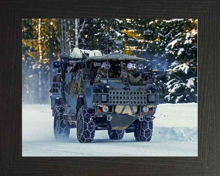 British Army Soldier operating a Jackal 2 Vehicle on Snow Photo Print Wall Art Military Decor Posters Posters, Prints, & Visual Artwork Hampshire Prints 10 x 8 Black Frame No