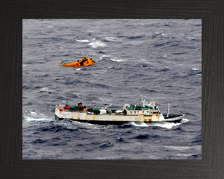 RAF (SAR) Sea King Helicopter Fisherman Rescue Photo Print - Royal Air Force Aircraft Posters, Prints, & Visual Artwork Hampshire Prints 10 x 8 Black Frame No