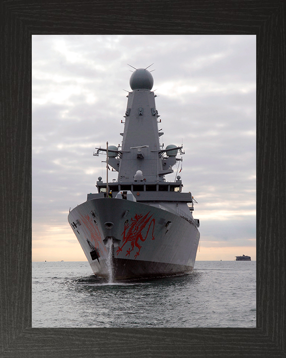 HMS Dragon (D35) Photo Print - Entering Portsmouth 2011 - Royal Navy Type 45 Destroyer Hampshire Prints 10 x 8 Black Frame No
