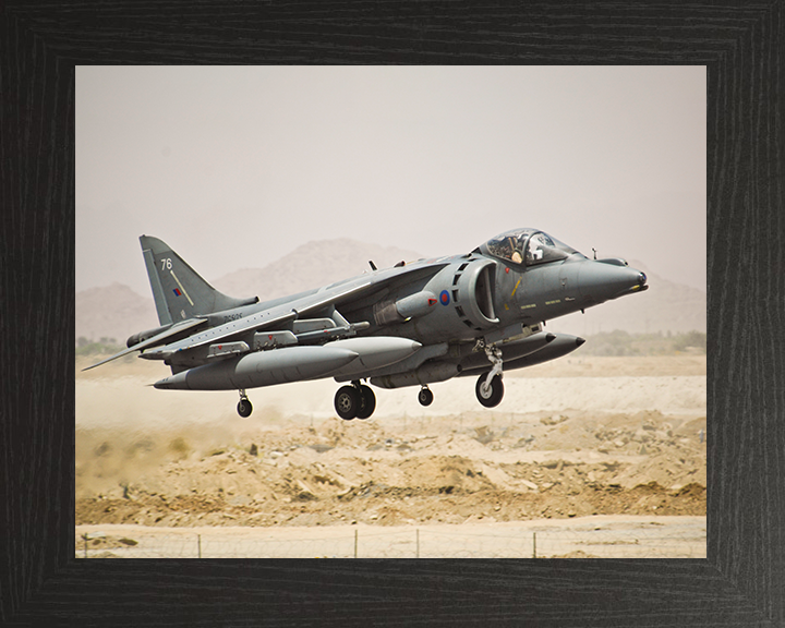 RAF Harrier GR9 Taking off Photo Print - Royal Air Force Aircraft Hampshire Prints 10 x 8 Black Frame No