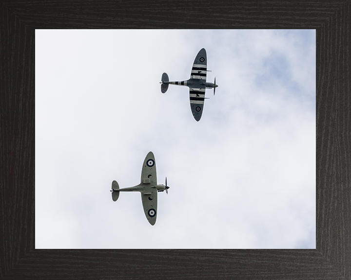 RAF Spitfire MK Vb and Spitfire MK11a in flight Photo Print - Royal Air Force Aircraft Hampshire Prints 10 x 8 Black Frame No
