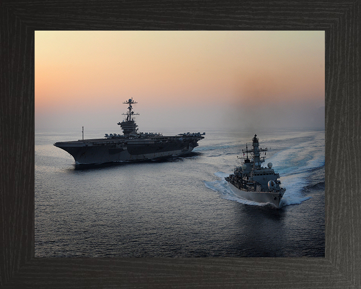 HMS St Albans (F83) Photo Print - With USS John C Stennis - Royal Navy Type 23 Frigate Hampshire Prints 10 x 8 Black Frame No