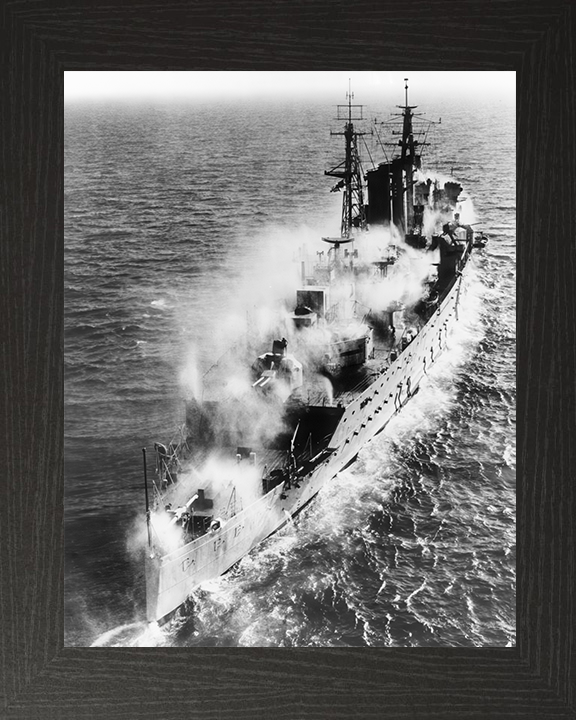 HMS Cumberland (57) Royal Navy County Class Cruiser Pre Wetting Photo Print Wall Art Decor Posters, Prints, & Visual Artwork Hampshire Prints 10 x 8 Black Frame No