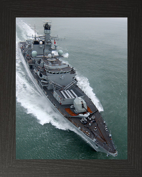 HMS Lancaster (F229) Photo Print - High Starboard Bow View - Royal Navy Type 23 Frigate Hampshire Prints 10 x 8 Black Frame No