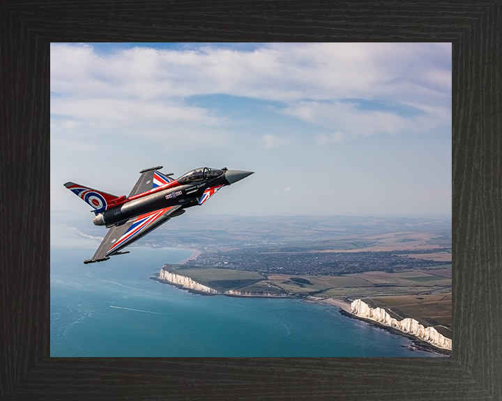 RAF Typhoon over the white cliffs of Dover Photo Print - Royal Air Force Aircraft Hampshire Prints 10 x 8 Black Frame No