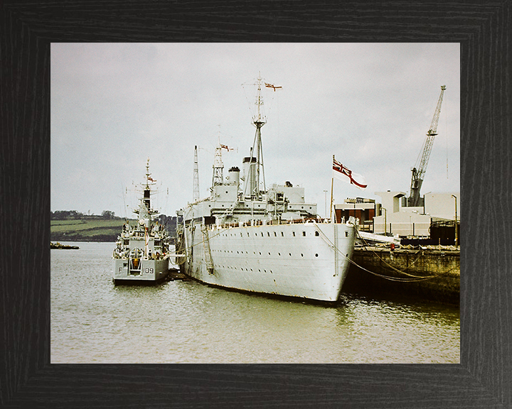 HMS Defiance (A187) Royal Navy Maidstone Class Ship Alongside HMS Leander Photo Print Wall Art Decor Posters, Prints, & Visual Artwork Hampshire Prints 10 x 8 Black Frame No