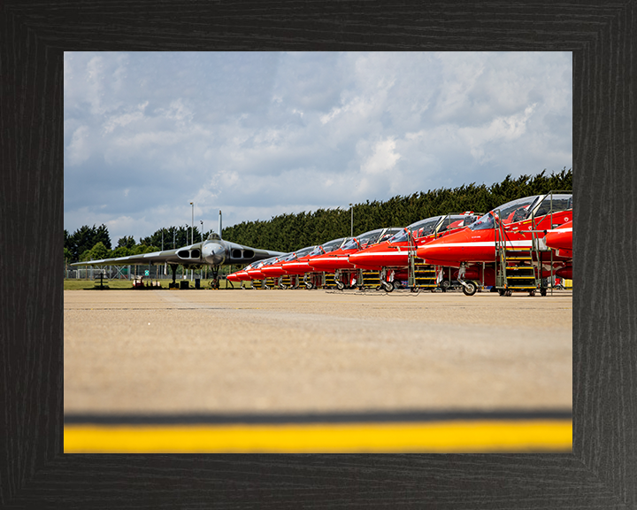 RAF Avro Vulcan Bomber with the Red Arrows Photo Print - Royal Air Force Aircraft Posters, Prints, & Visual Artwork Hampshire Prints 10 x 8 Black Frame No