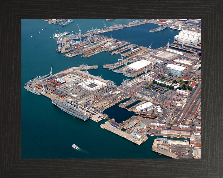 HMNB Portsmouth Photo Print - From the air 2005 - Dockyard Hampshire Prints 10 x 8 Black Frame No