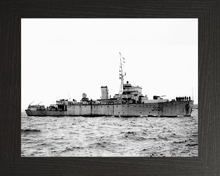 HMS Albacore (J101) Photo Print - At Sea 1944 - Royal Navy Algerine Class Minesweeper Posters, Prints, & Visual Artwork Hampshire Prints 10 x 8 Black Frame No