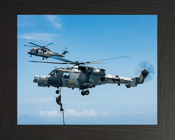 Royal Marine Commando Fast Roping from a Wildcat Photo Print - 42 Commando Hampshire Prints 10 x 8 Black Frame No