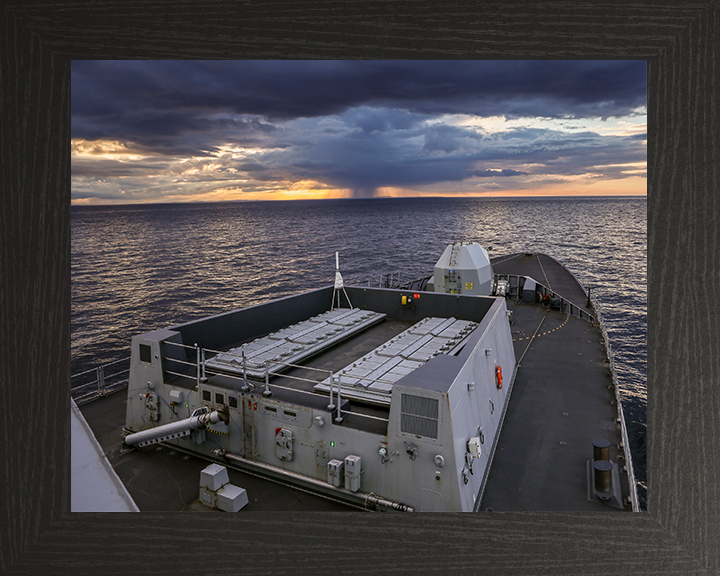 HMS Dragon (D35) Royal Navy Type 45 Destroyer Forecastle Sunset Photo Print Wall Art Decor Posters, Prints, & Visual Artwork Hampshire Prints 10 x 8 Black Frame No