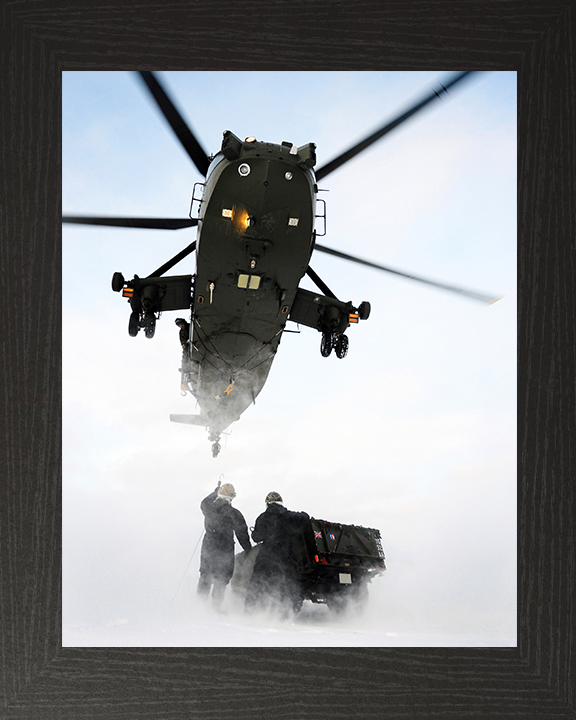 Sea King Mk4 Helicopter load lifting 2012 Photo Print - Royal Navy Aircraft Posters, Prints, & Visual Artwork Hampshire Prints 10 x 8 Black Frame No