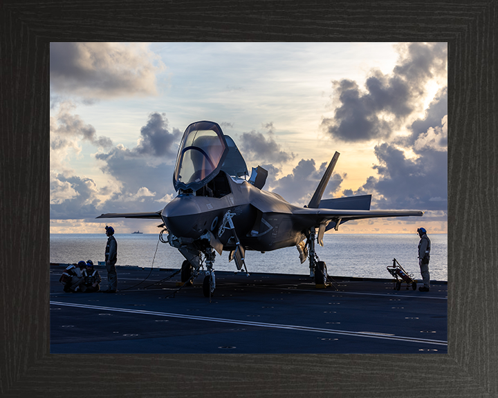 Engineers Maintaining an F-35B Lighting Jet Photo Print - Royal Navy Aircraft Posters, Prints, & Visual Artwork Hampshire Prints 10 x 8 Black Frame No