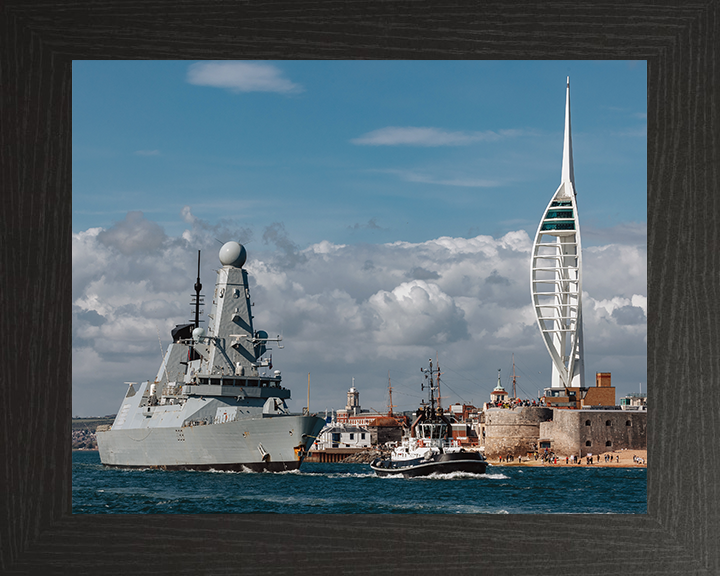 HMS Dauntless (D33) Photo Print - Leaves Portsmouth 2025 - Royal Navy Type 45 Destroyer Hampshire Prints 10 x 8 Black Frame No