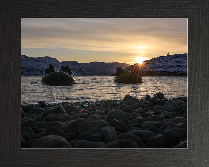 Royal Marines on Two Inflatable Raiding Crafts at Sunset Photo Print 30 Commando Wall Art Military Decor Posters, Prints, & Visual Artwork Hampshire Prints 10 x 8 Black Frame No