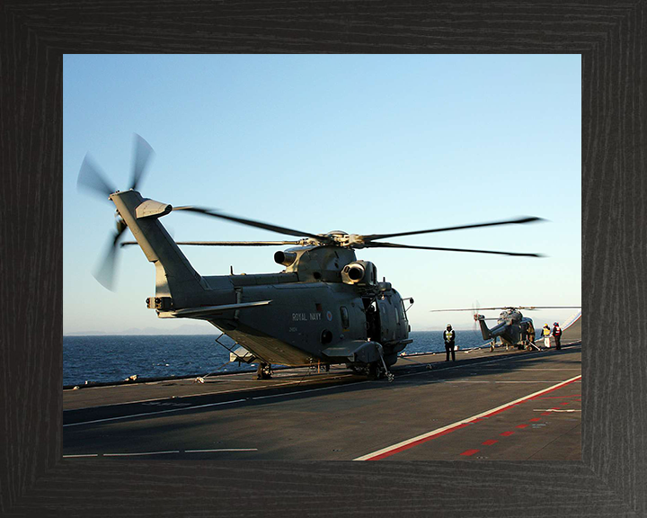 Merlin Helicopter on HMS Illustrious Photo Print - Royal Navy Aircraft Hampshire Prints 10 x 8 Black Frame No