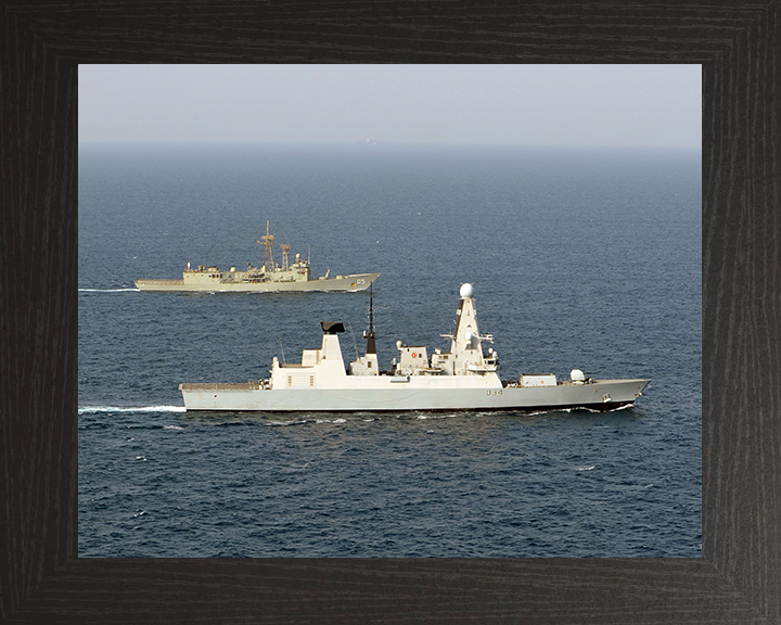 HMS Diamond (D34) Photo Print - with HMAS Melbourne - Royal Navy Type 45 Destroyer Hampshire Prints 10 x 8 Black Frame No