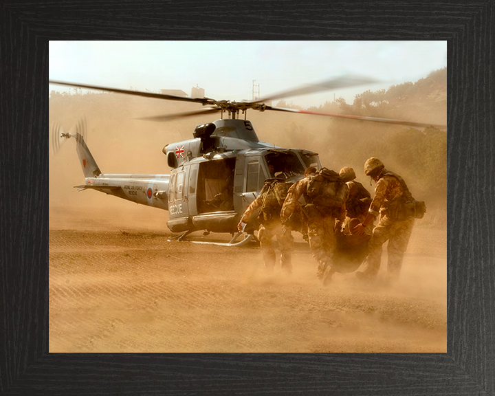 RAF Gazelle Helicopter Diring a Medical Evacuation Photo Print - Royal Air Force Aircraft Posters, Prints, & Visual Artwork Hampshire Prints 10 x 8 Black Frame No
