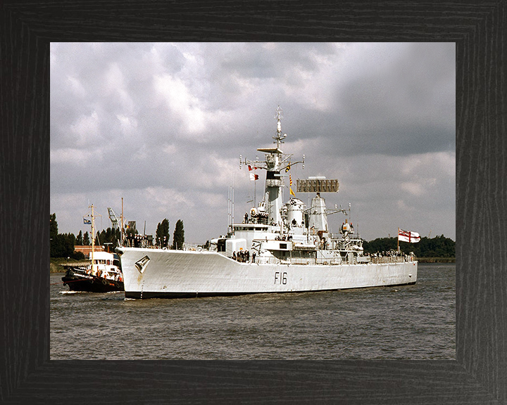 HMS Diomede (F16) Royal Navy Leander Class Frigate Entering Harbour Photo Print Wall Art Decor Posters, Prints, & Visual Artwork Hampshire Prints 10 x 8 Black Frame No