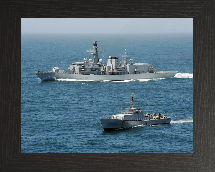 HMS Argyll (F231) Royal Navy Type 23 Frigate With Patrol Vessel Wall Art Photo Print Decor Posters, Prints, & Visual Artwork Hampshire Prints 10 x 8 Black Frame No