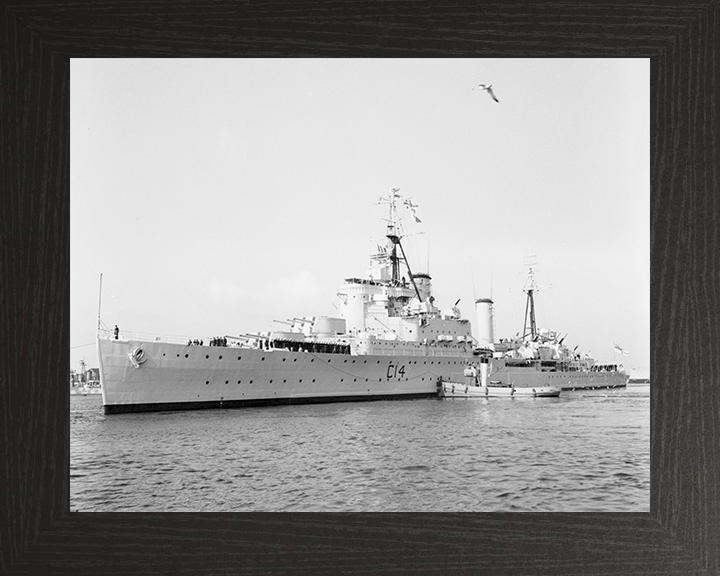 HMS Kenya (C14) Photo Print - Sweden 1958 - Royal Navy Fiji Class Light Cruiser Hampshire Prints 10 x 8 Black Frame No