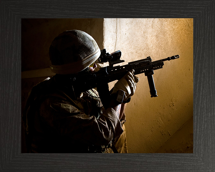 Royal Marine Commando with SA80 Photo Print - 42 Commando Hampshire Prints 10 x 8 Black Frame No