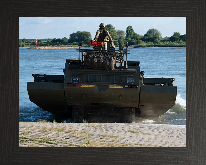 M3 Amphibious Bridging Vehicle splashing In Photo Print - British Army Vehicle Hampshire Prints 10 x 8 Black Frame No