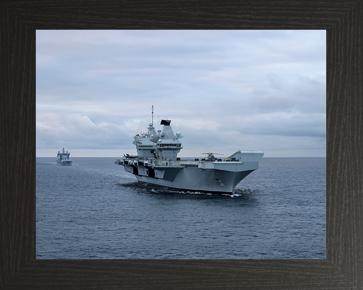 HMS Prince of Wales (R09) Photo Print - At Sea 2024 - Royal Navy Queen Elizabeth Class Aircraft Carrier Hampshire Prints 10 x 8 Black Frame No
