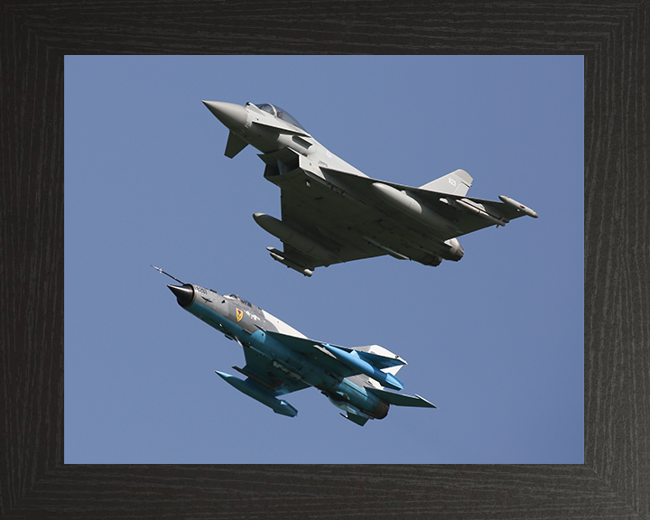 RAF Typhoon and a Romanian MiG 21 Lancer Photo Print - Royal Air Force Aircraft Hampshire Prints 10 x 8 Black Frame No