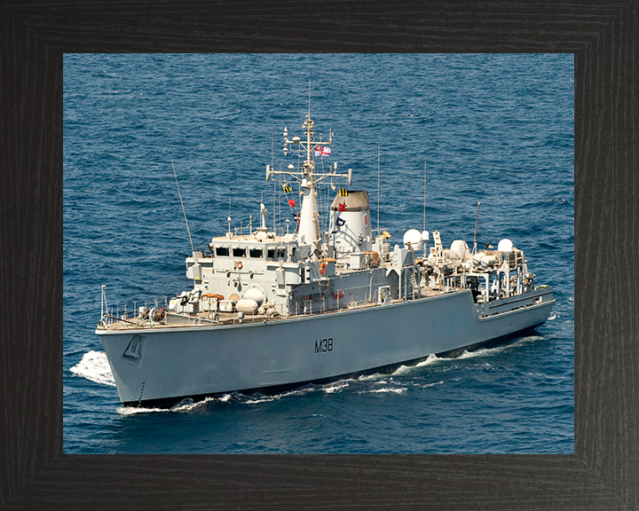 HMS Atherstone (M38) Royal Navy Hunt Class Mine Warfare Vessel High Port Side View Photo Print Wall Art Decor Posters, Prints, & Visual Artwork Hampshire Prints 10 x 8 Black Frame No