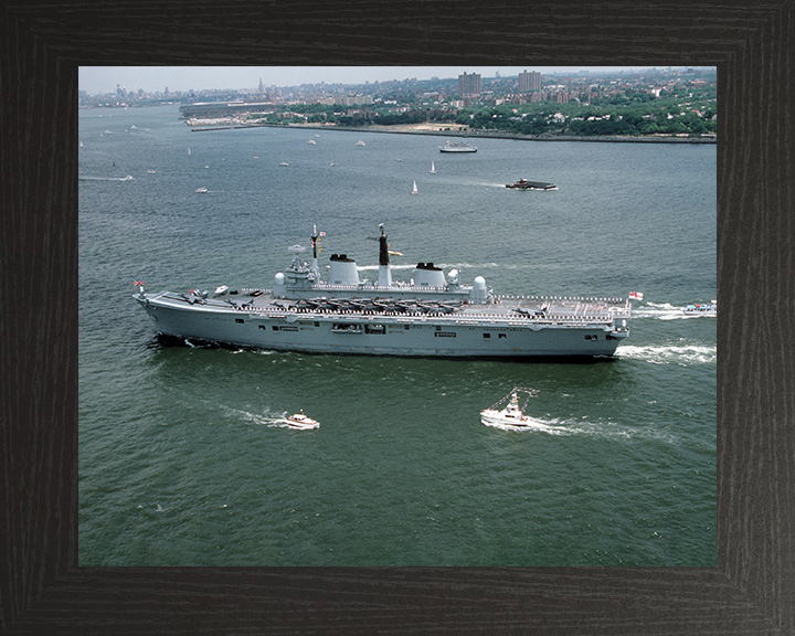 HMS Ark Royal (R07) Photo Print - New York 1986 - Royal Navy Invincible Class Aircraft Carrier Hampshire Prints 10 x 8 Black Frame No