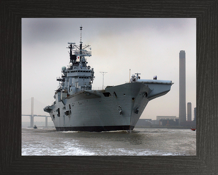 HMS Illustrious (R06) Photo Print - River Thames 2009 - Royal Navy Invincible Class Aircraft Carrier Hampshire Prints 10 x 8 Black Frame No