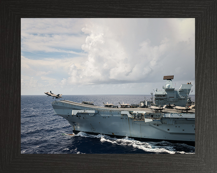 HMS Prince of Wales (R09) Photo Print - F-35B Lightning Takeoff - Royal Navy Queen Elizabeth Class Aircraft Carrier Hampshire Prints 10 x 8 Black Frame No