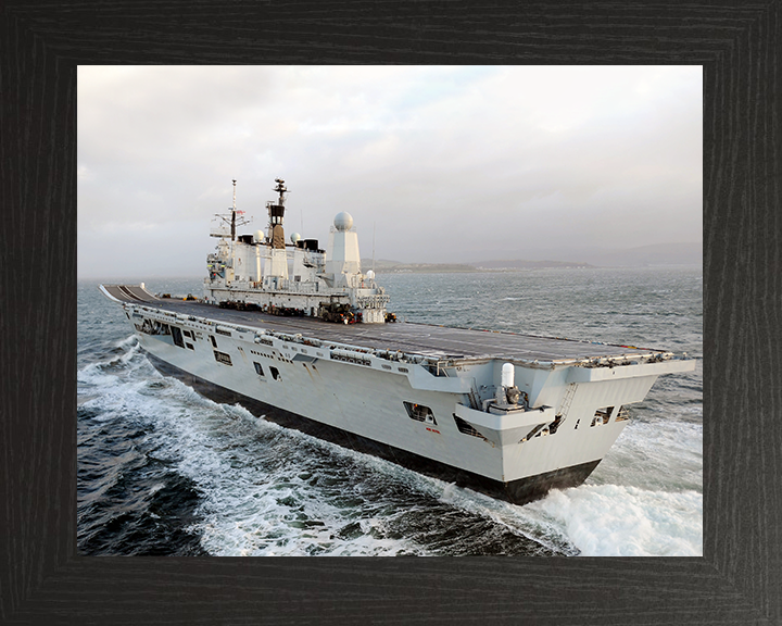 HMS Ark Royal (R07) Royal Navy Invincible Class Aircraft Carrier Port Quarter View at sea Photo Print Wall Art Decor Posters, Prints, & Visual Artwork Hampshire Prints 10 x 8 Black Frame No