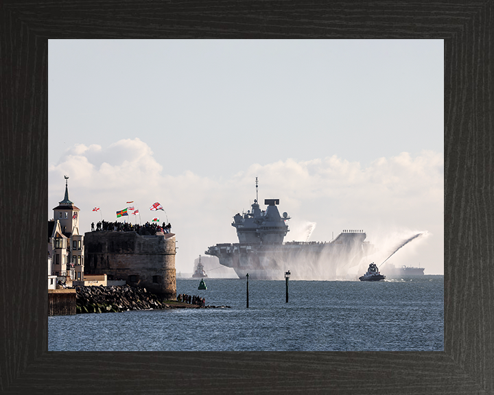 HMS Prince of Wales (R09) Photo Print - Round Tower 2025 - Royal Navy Queen Elizabeth Class Aircraft Carrier Posters, Prints, & Visual Artwork Hampshire Prints 10 x 8 Black Frame No