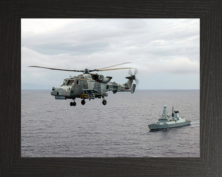 HMS Defender (D36) Photo Print - With Wildcat 2021 - Royal Navy Type 45 Destroyer Hampshire Prints 10 x 8 Black Frame No