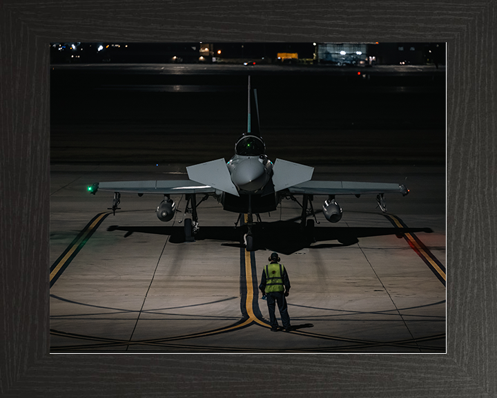 RAF Typhoon FGR4 On the Ground at Night Photo Print Royal Air Force Aircraft Wall Art Aviation Decor Posters, Prints, & Visual Artwork Hampshire Prints 10 x 8 Black Frame No
